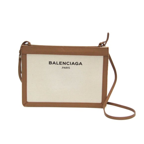 Balenciaga Navy Pochette 339937 Men,Women Canvas,Leather Shoulder Bag Beige,O... - Picture 1 of 16
